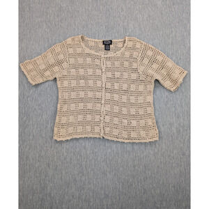 Designers Studio Originals Crochet Cardigan Womens Petite Medium Short Sleeve